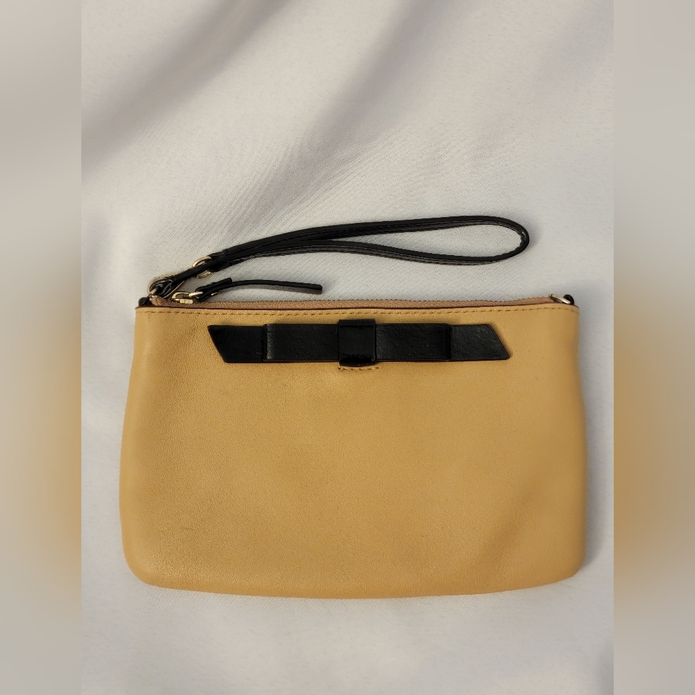 Kate Spade Cow Leather Tan and Black Wristlet